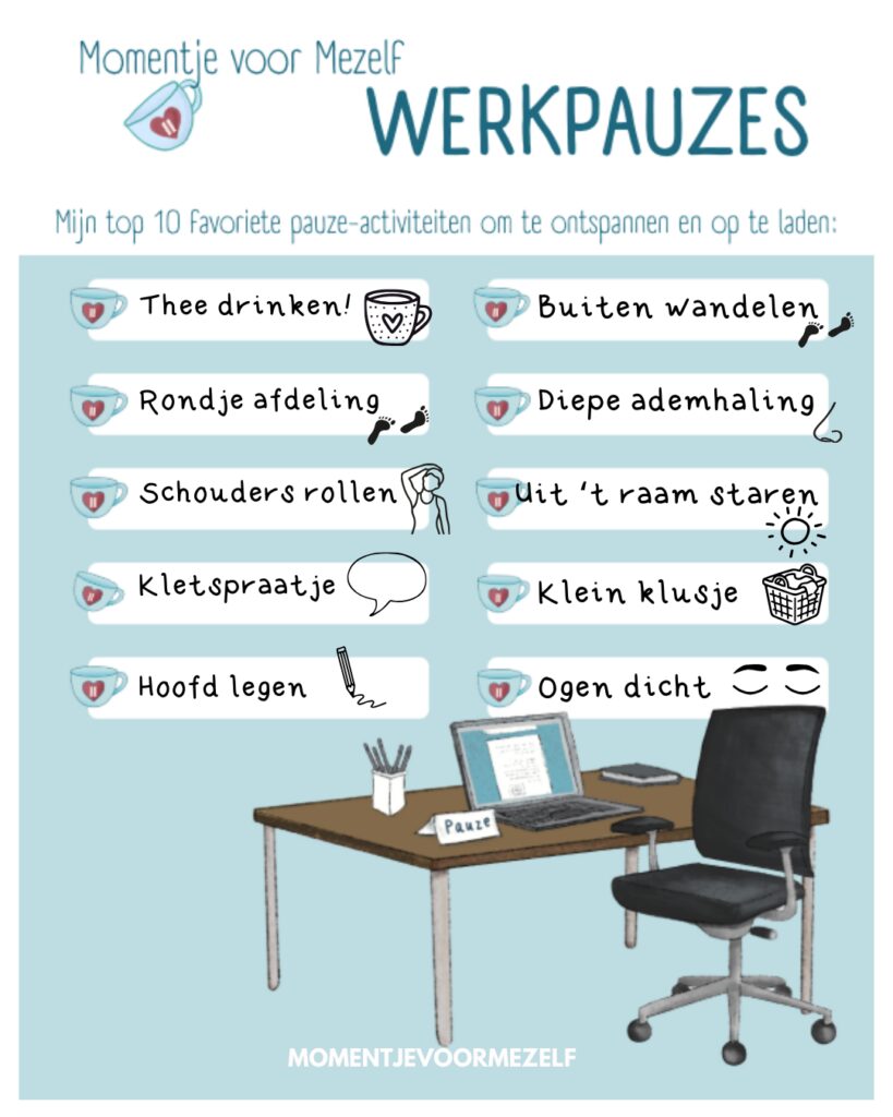 poster om je top 10 pauzemomentjes op te schrijven - als voorbeeld ingevuld