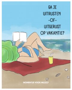 tekening van vrouw lezend op het strand