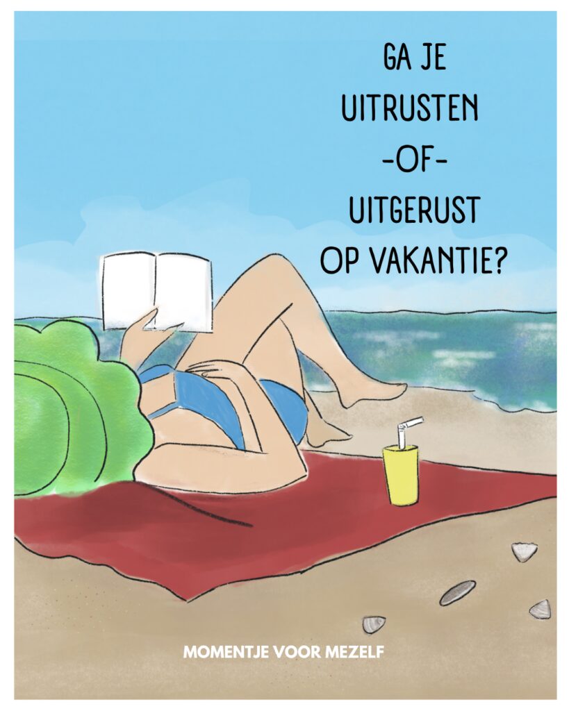 tekening van vrouw lezend op het strand